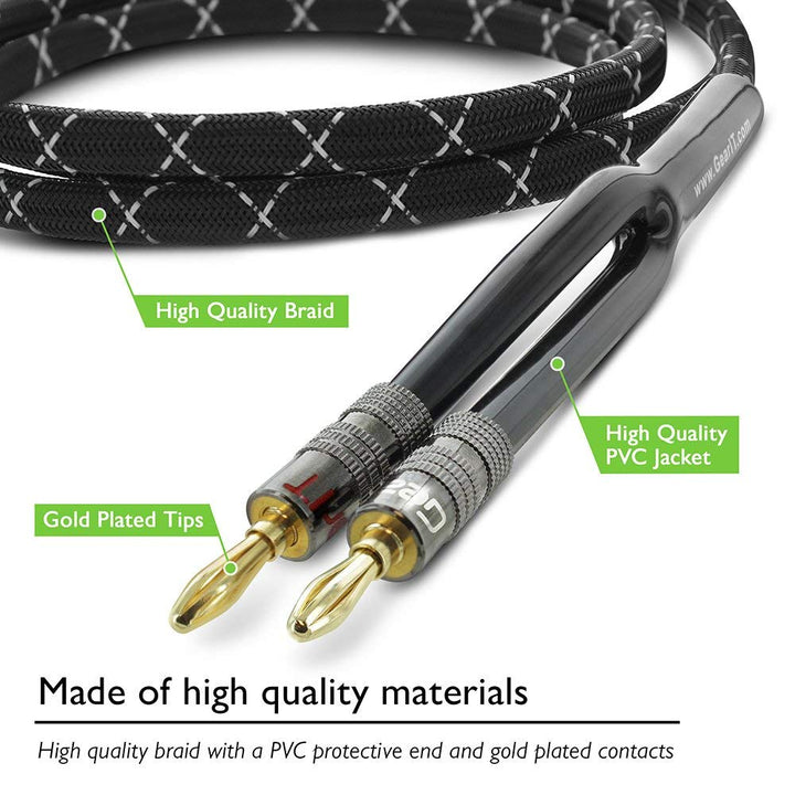 GearIT 12AWG Premium Heavy Duty Braided Speaker Wire Cable Dual Gold Plated Banana Plug Tips - In-Wall CL2 - Oxygen-Free Copper (OFC) - www.gearit.com