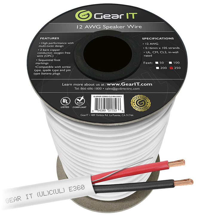 GearIT 14-Gauge Speaker Wire, CL2 Rated In-Wall, OFC (Oxygen Free Copper) Cable, Home Theatre, Car Speakers & More - 14 Awg - Pro Series CL2 - www.gearit.com