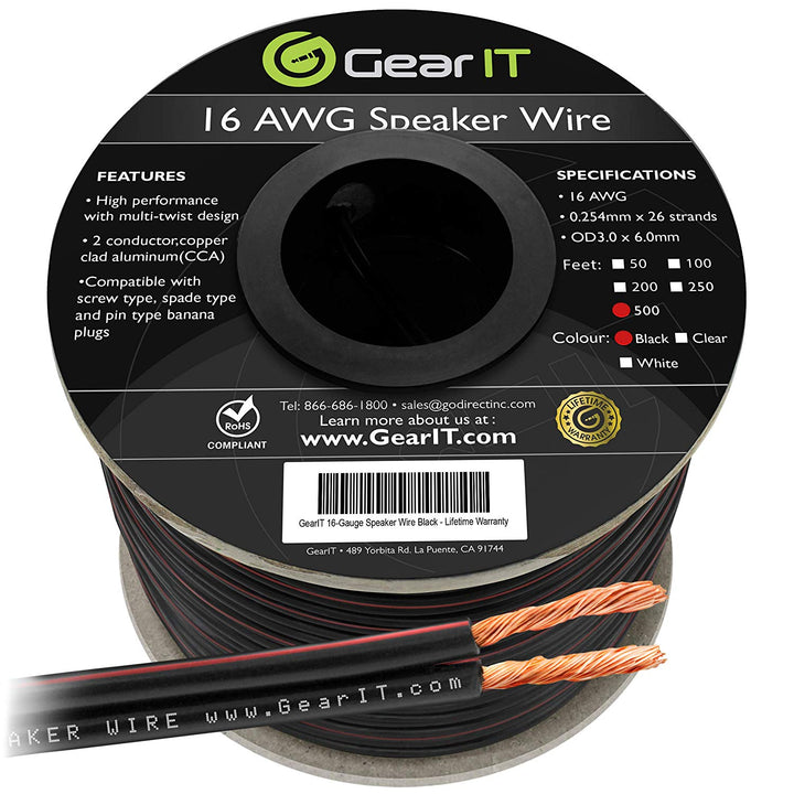 GearIT 16 Gauge Speaker Wire CCA - Copper Clad Aluminum - Home Theater, Car Speakers & More GearIT