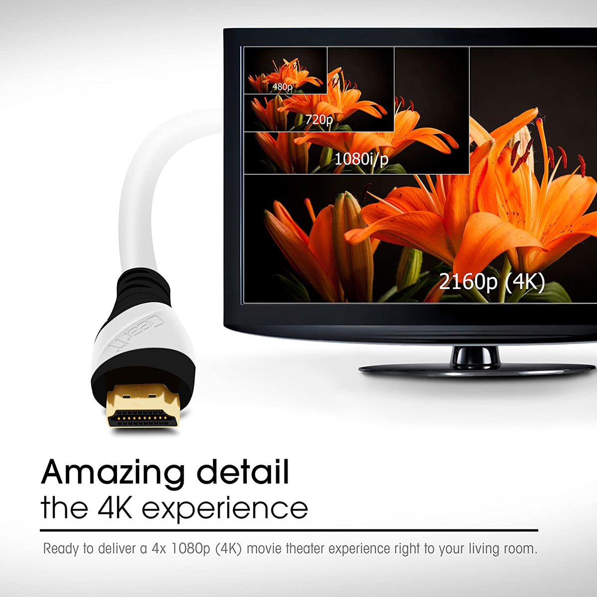 4K HDMI Cable - 35 Feet, 4K Resolution, White - GEARit