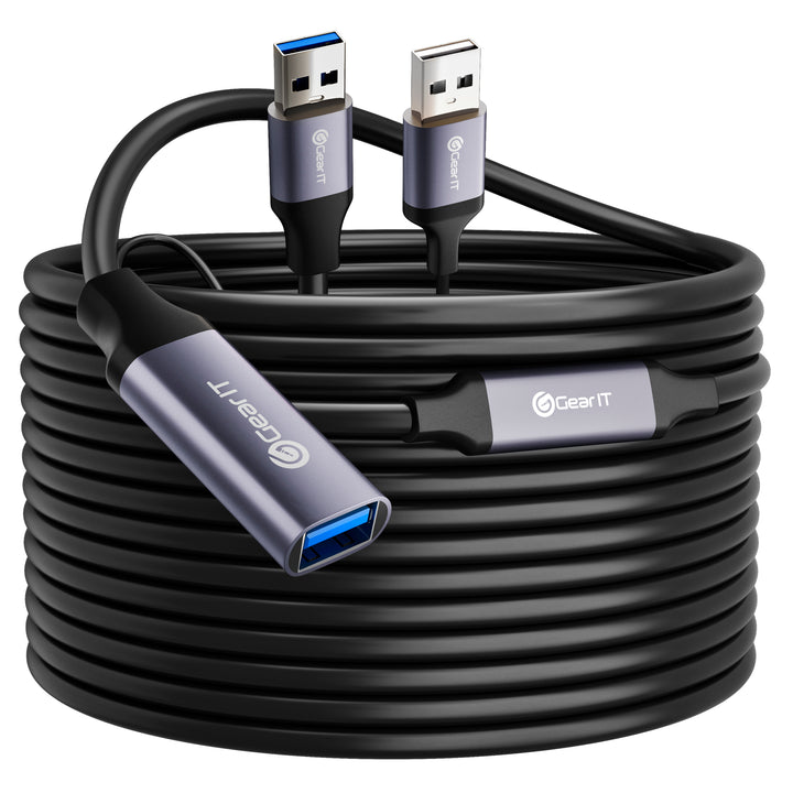 GearIT Active USB Extension Cable with Signal Booster Cable - USB 3.0, Black - GearIT