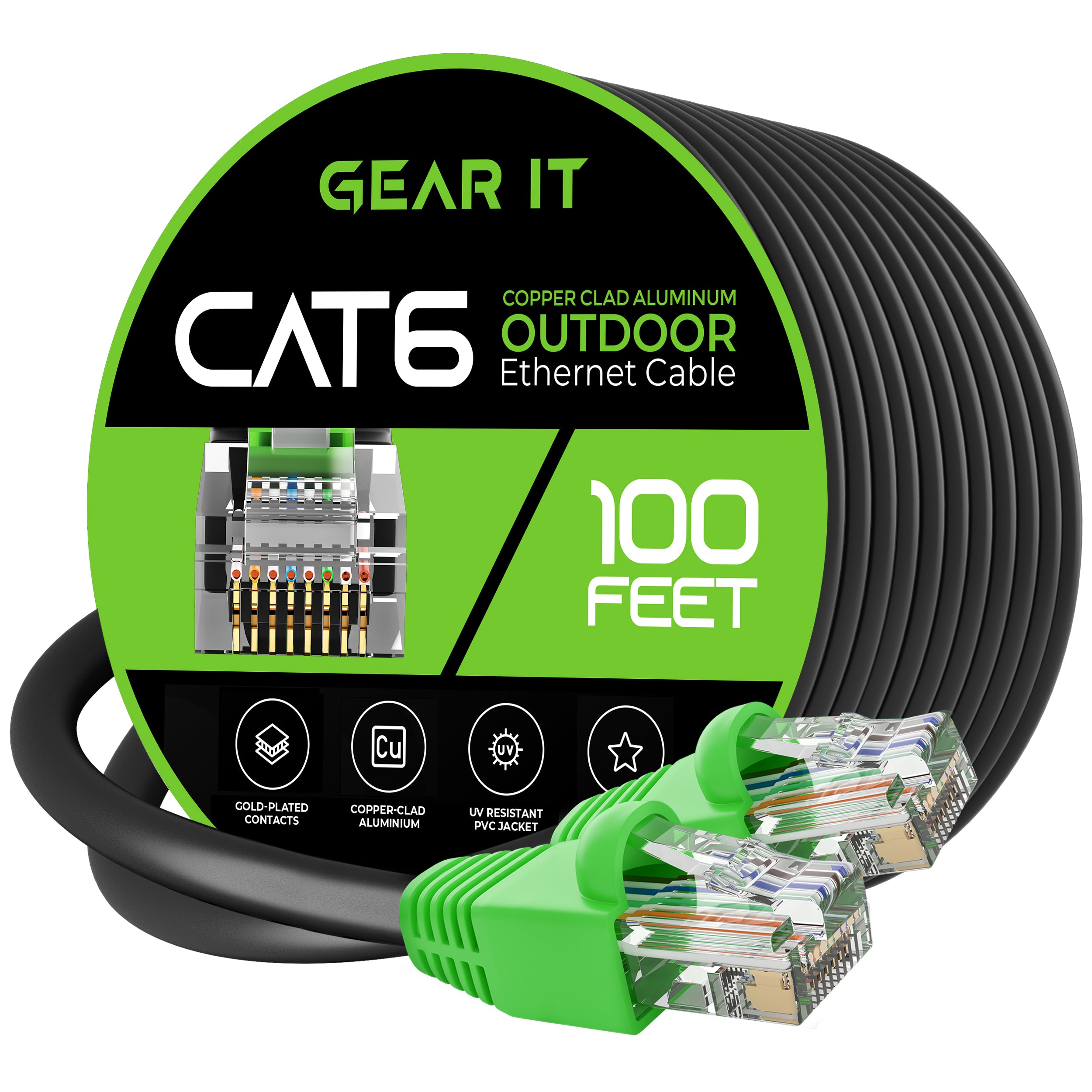 Cat6 CCA Outdoor Ethernet Cable for Direct Burial, Black - GEARit