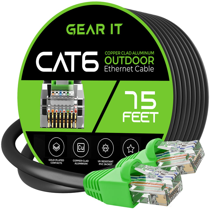 GearIT Cat6 CCA Outdoor Ethernet Cable for Direct Burial, Black - GearIT