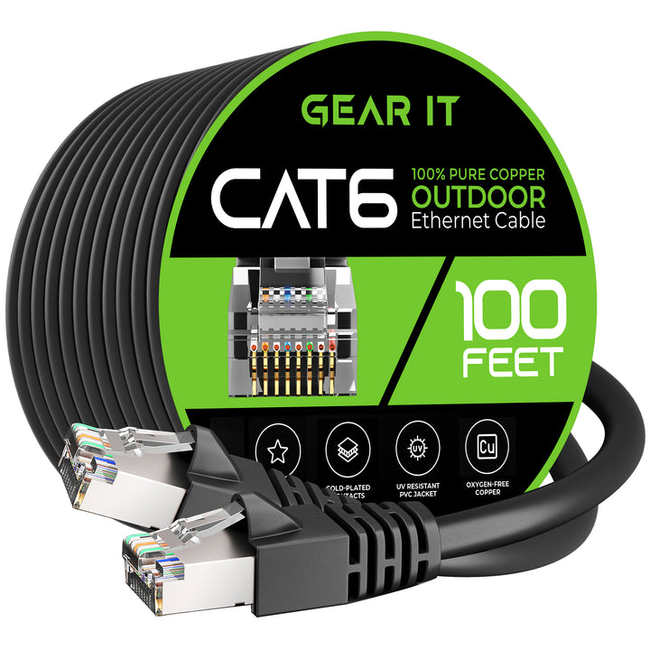 GearIT Cat6 Outdoor Ethernet Cable - 23AWG LLDPE Weatherproof Jacket S/FTP Direct Burial - GearIT