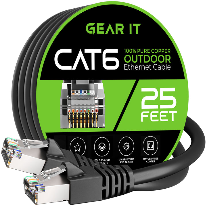 GearIT Cat6 Outdoor Ethernet Cable - 23AWG LLDPE Weatherproof Jacket S/FTP Direct Burial - GearIT