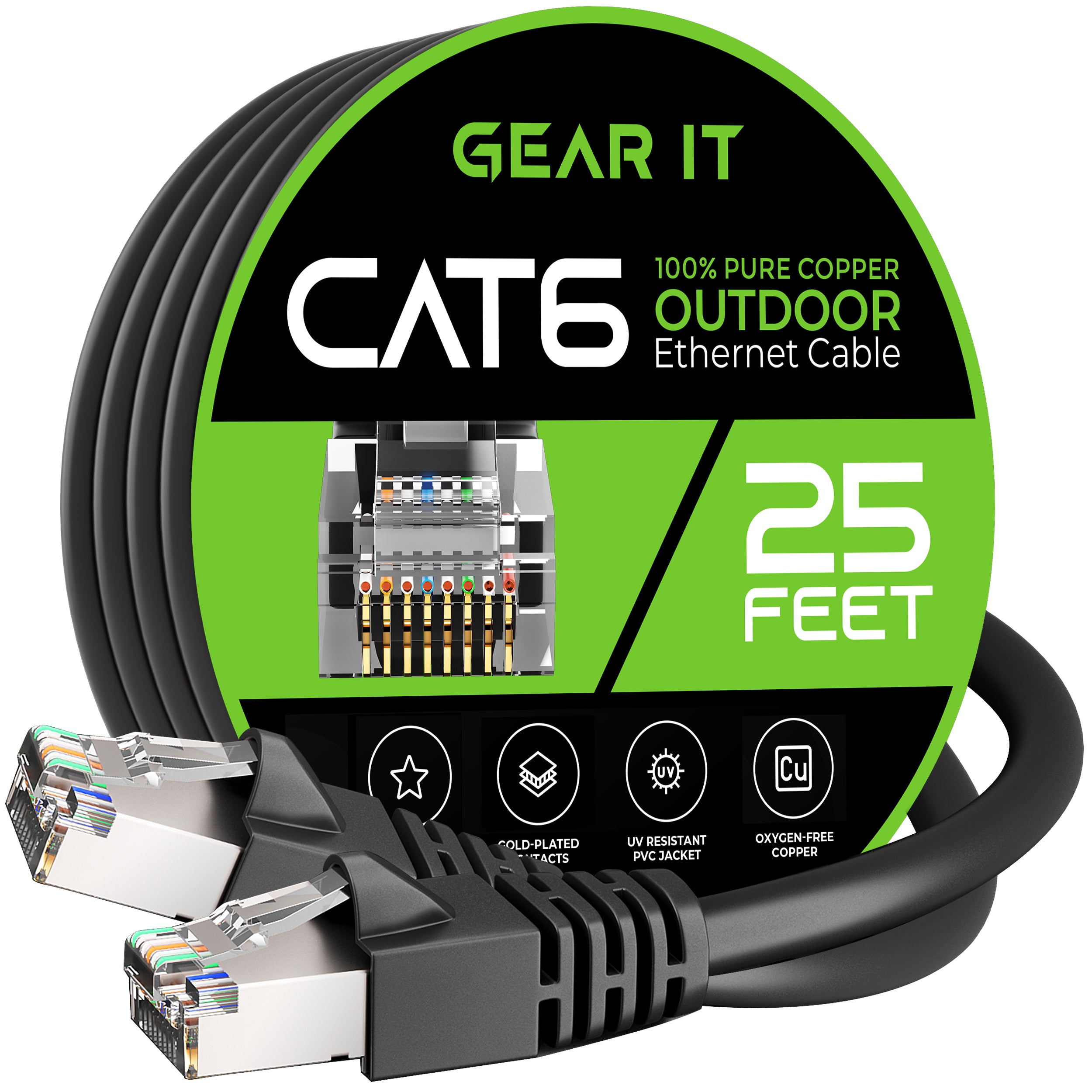 GearIT Cat6 Outdoor Ethernet Cable - 23AWG LLDPE Weatherproof Jacket S