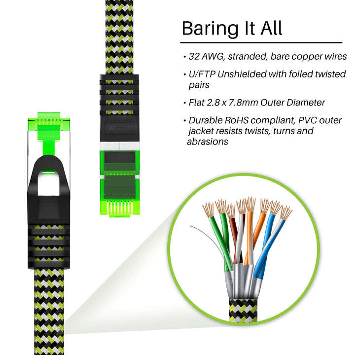 GearIT CAT 7 Ethernet Cable 10 Feet - 32 AWG Flat Patch Cable - Nylon  Braided