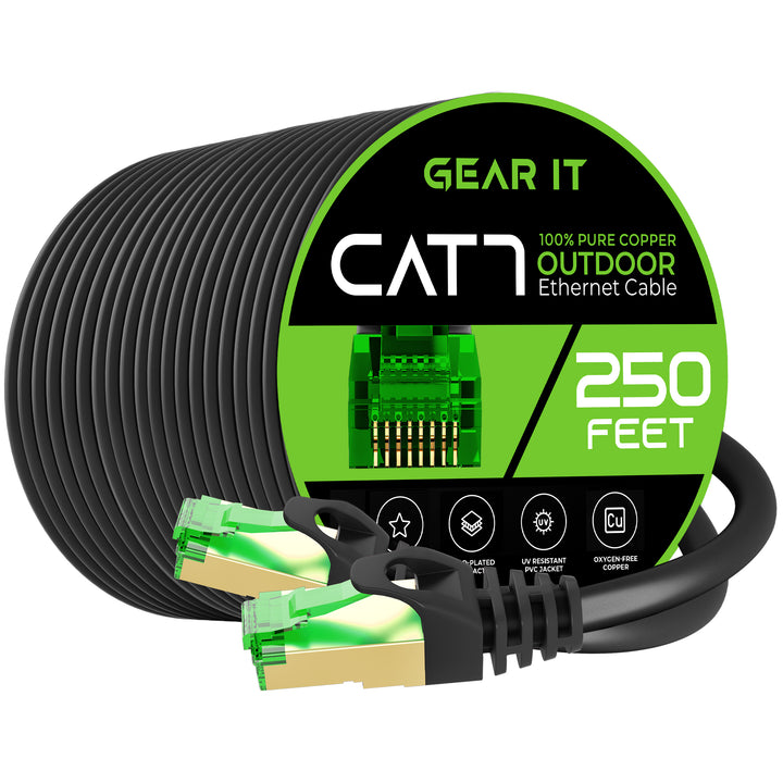 GearIT Cat7 Outdoor Ethernet Patch Cable - SFTP Shielded Foil Twisted Pair - Waterproof, Black - GearIT