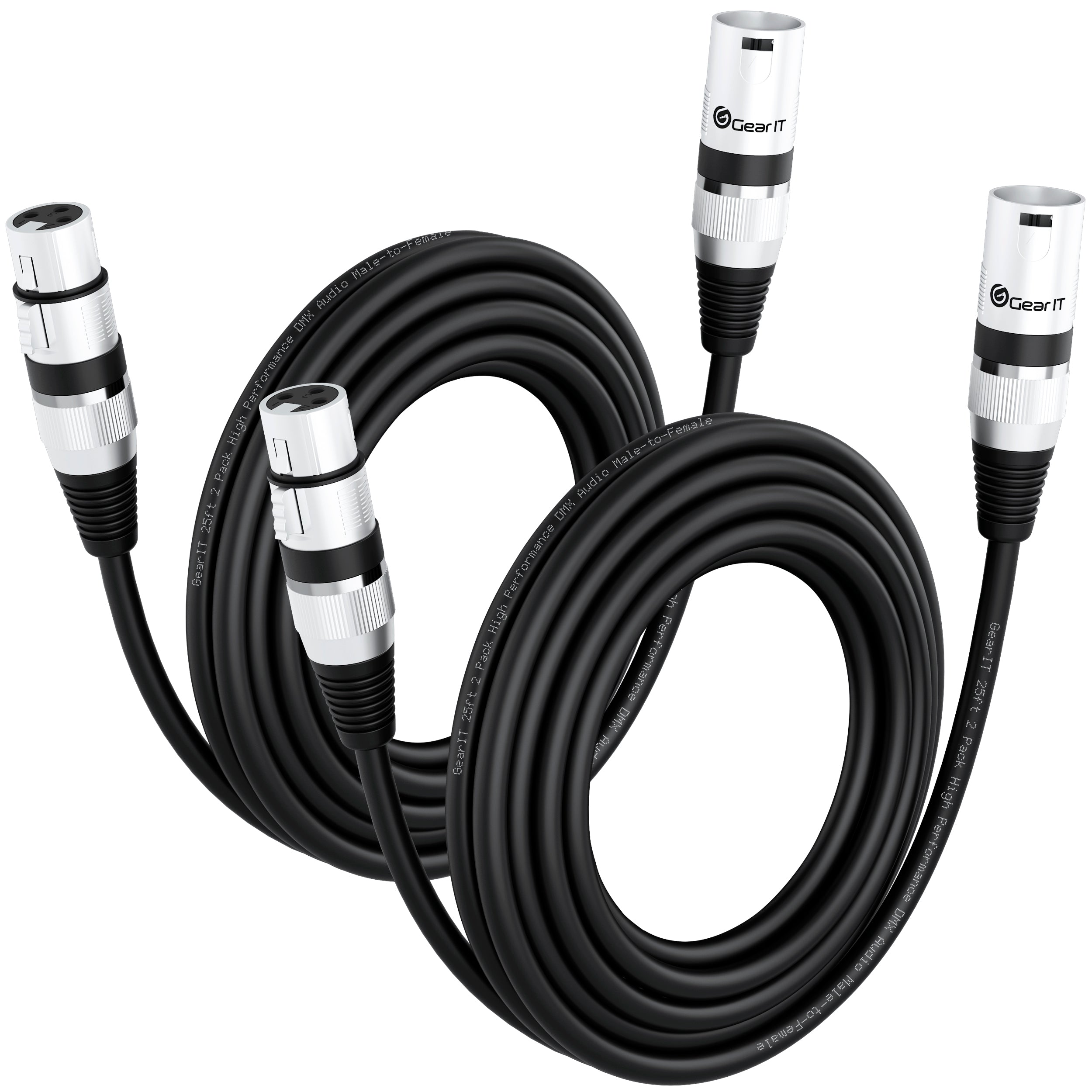 dmx gear Gearit DMX to DMX Stage Lighting Cable (25 Feet, 2-Pack) DMX Male to Female (XLR Compatible) 3-Pin Balanced Shielded for DJ LED Moving Head Par