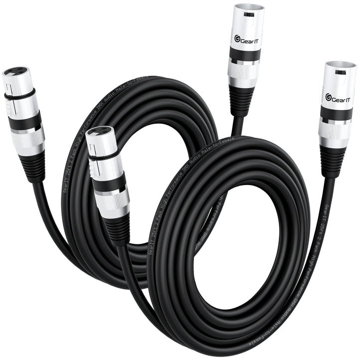 GearIT 2-Pack DMX Male to DMX Female Stage Lighting Cable (XLR Compatible), Black - GearIT
