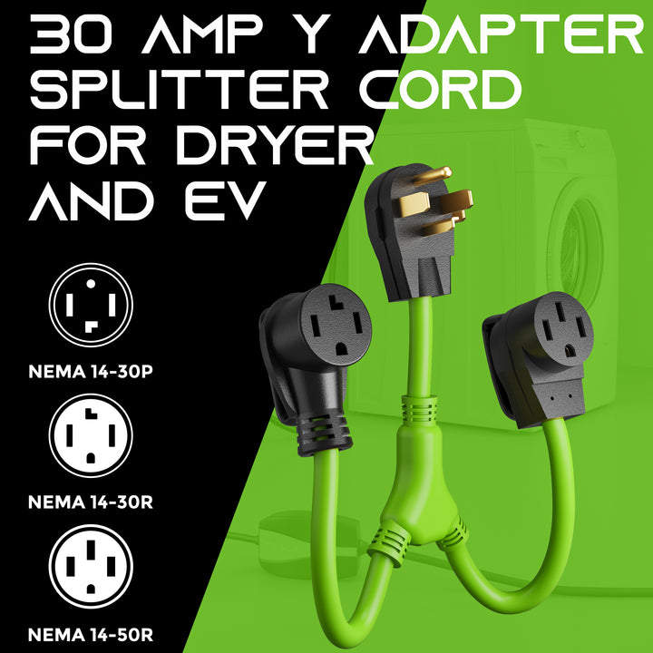 30 Amp NEMA 14-30P to 14-30R and 14-50R Splitter Power Cord Adapter - 4 Prong STW 10AWG 4C - GearIT