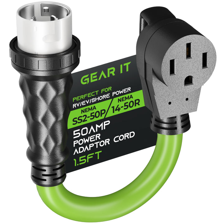 NEMA SS2-50P to 14-50R 50-Amp Shore Power Adapter Cord - STW 6AWG/3C+8AWG/1C - 1.5 Feet - GearIT