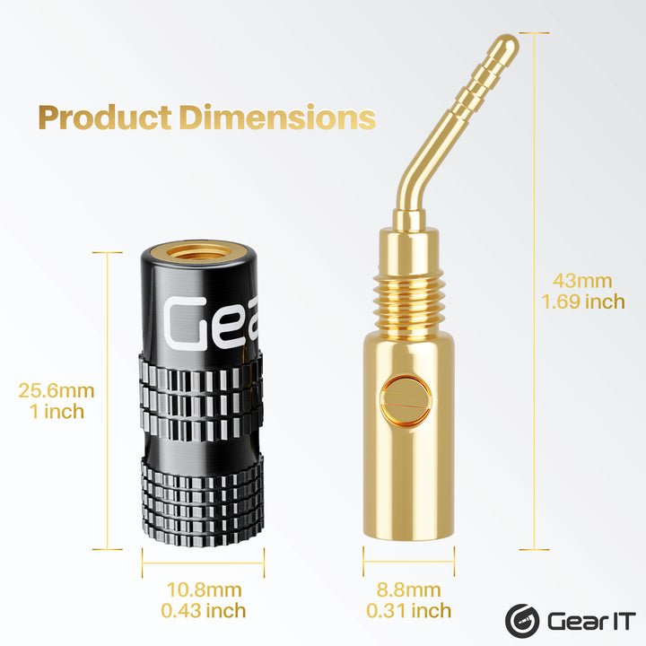 GearIT Speaker Banana Plugs - 2mm Pin Plug Screw Type - Gold Plated Connectors, 6 Pair 12 Pieces - GearIT
