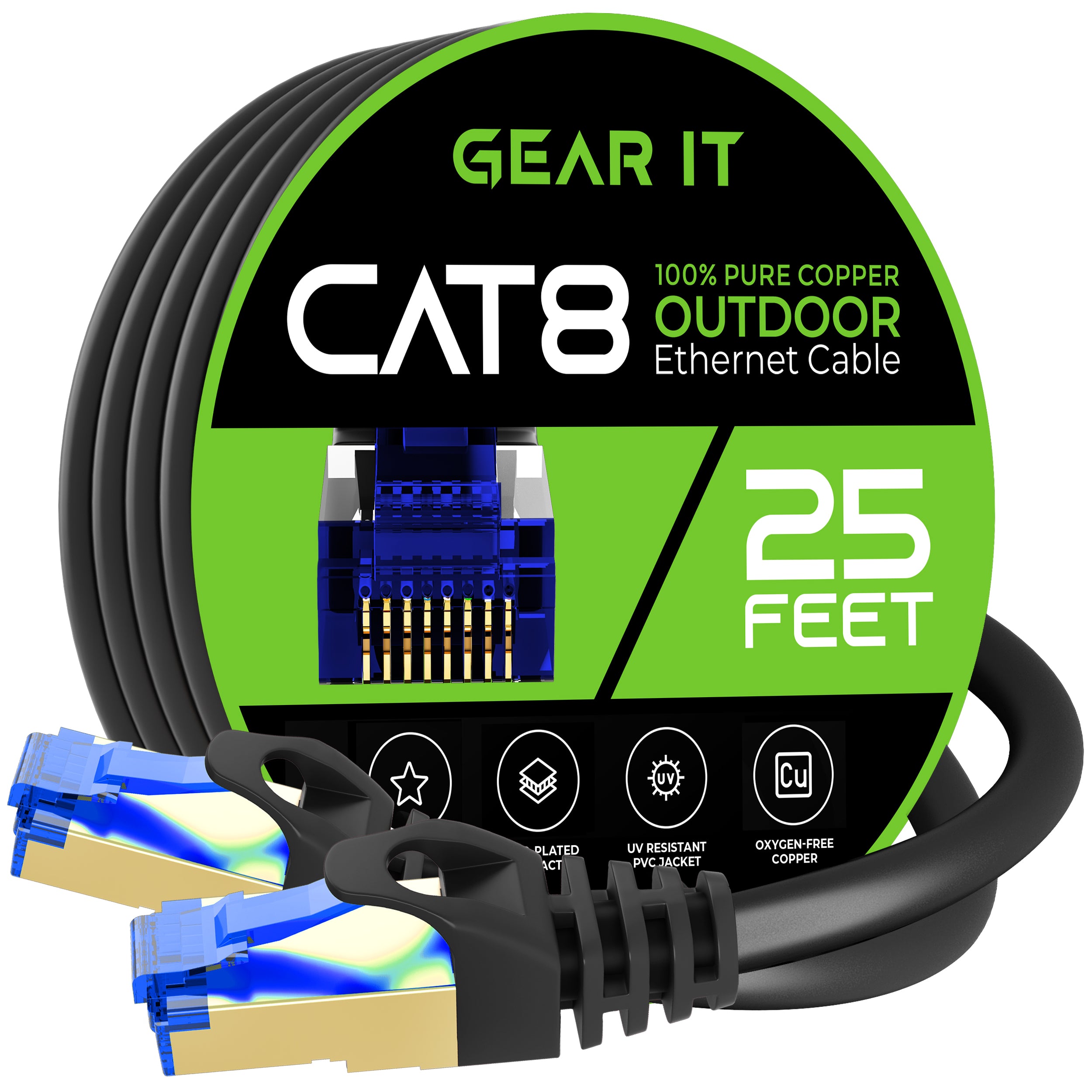 GearIT Cat8 Outdoor Ethernet Cable - Waterproof, Direct Burial, In-Gro