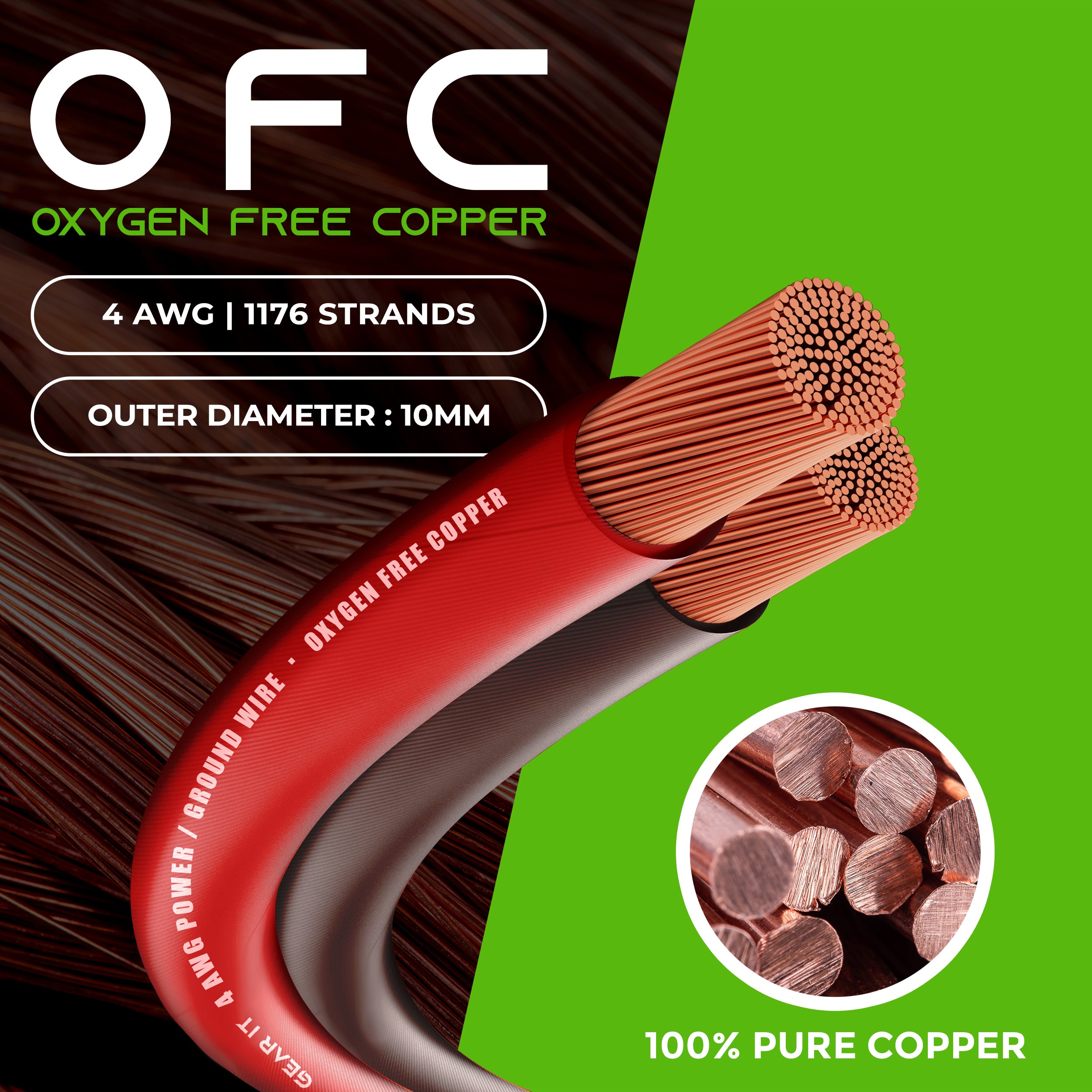 4 Gauge OFC Ground Wire 4AWG Electrical Power Cable 25 Feet GearIT