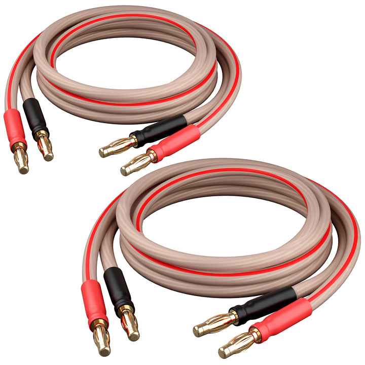 GearIT 2-Pack 14 AWG Speaker Cable with Banana Plugs Banana Wire for Bi-Wire Bi-Amp HiFi Surround Sound, Clear - GearIT