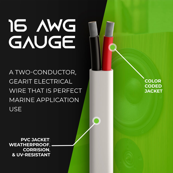 GearIT 16 AWG Marine Speaker Cable - 2-Conductor Tinned Copper Wire OFC - Electrical Grade, White - GearIT