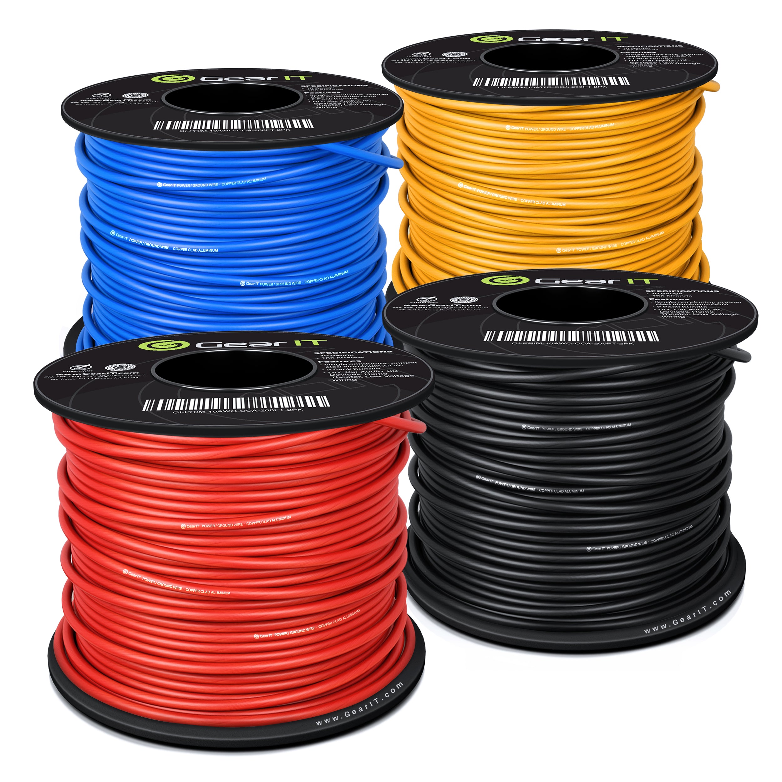 GEARit 10 Gauge Power Ground Electrical Wire Copper Clad Aluminum Single Conductor 4 Primary Colors