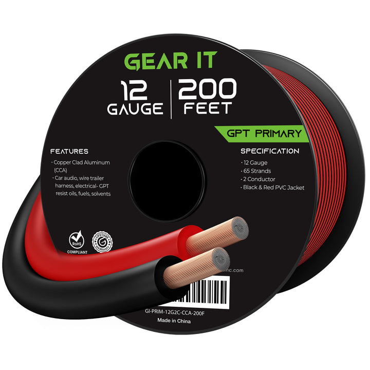 GearIT 12 Gauge Bonded GPT Primary Wire, Black/Red - GearIT