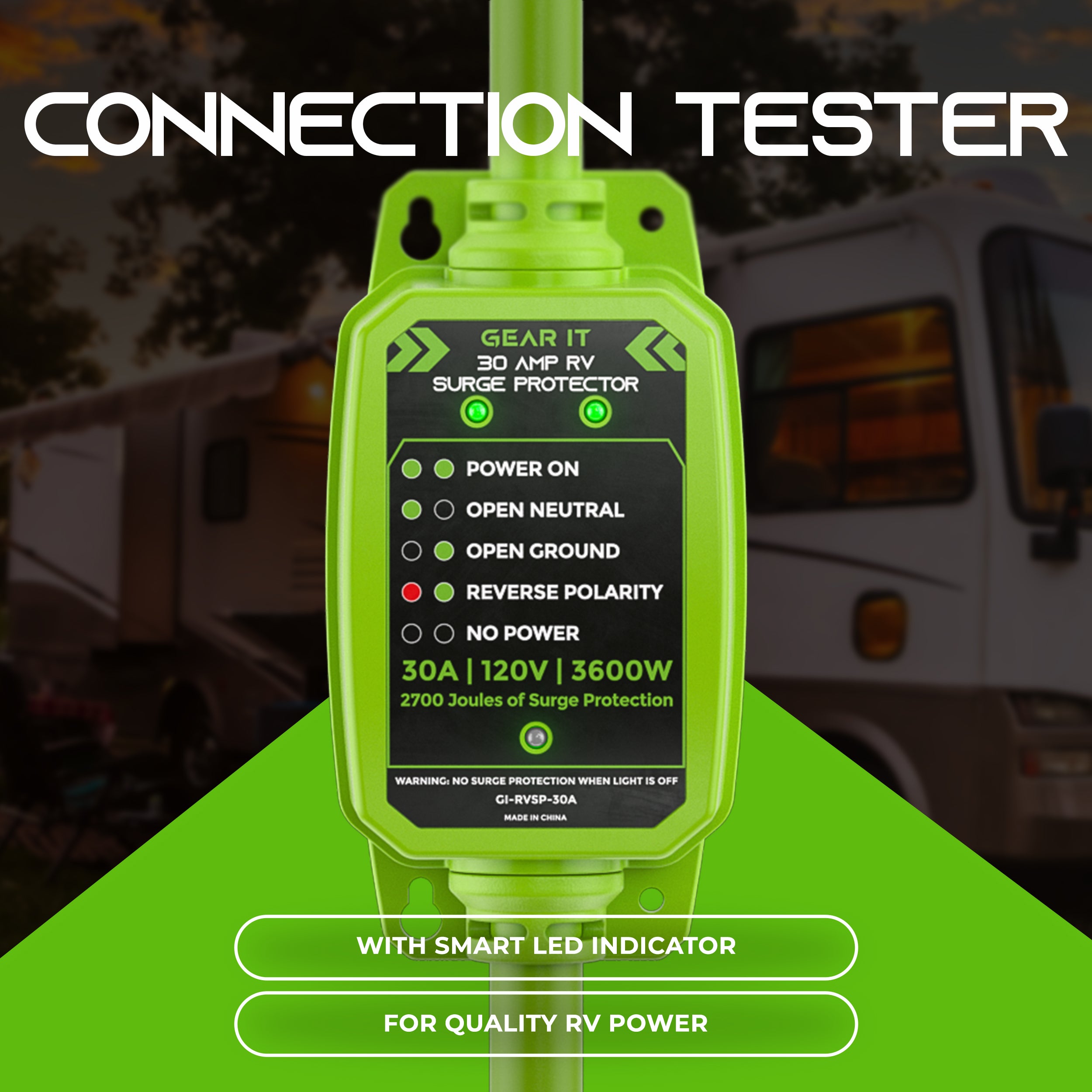 30Amp RV Surge Protector Plug with 2700 Joules Surge Protection Wea