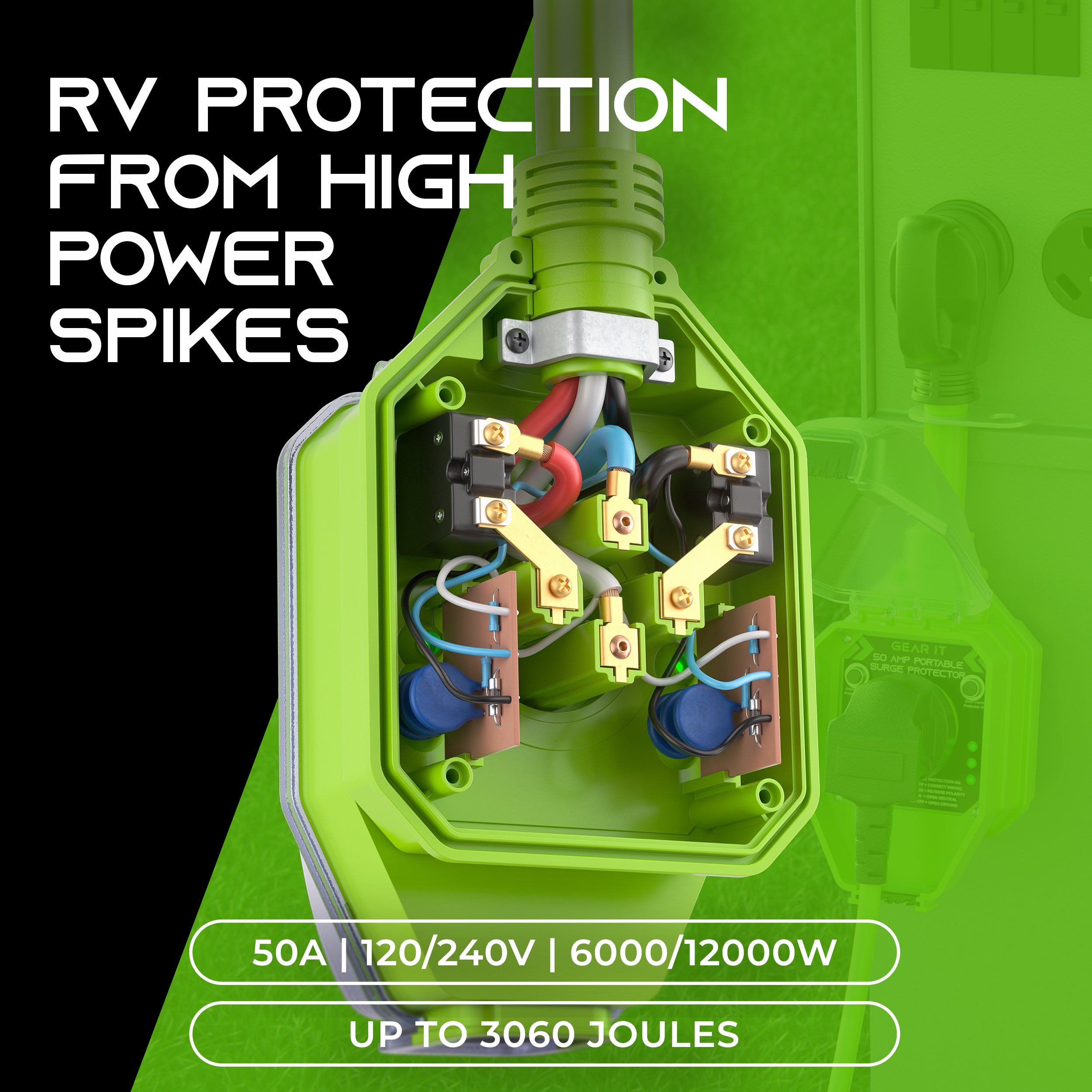 Sure Protector Plug Types 50-Amp RV Surge Protector Plug with 3060 Joules Surge Protection - Wea ...