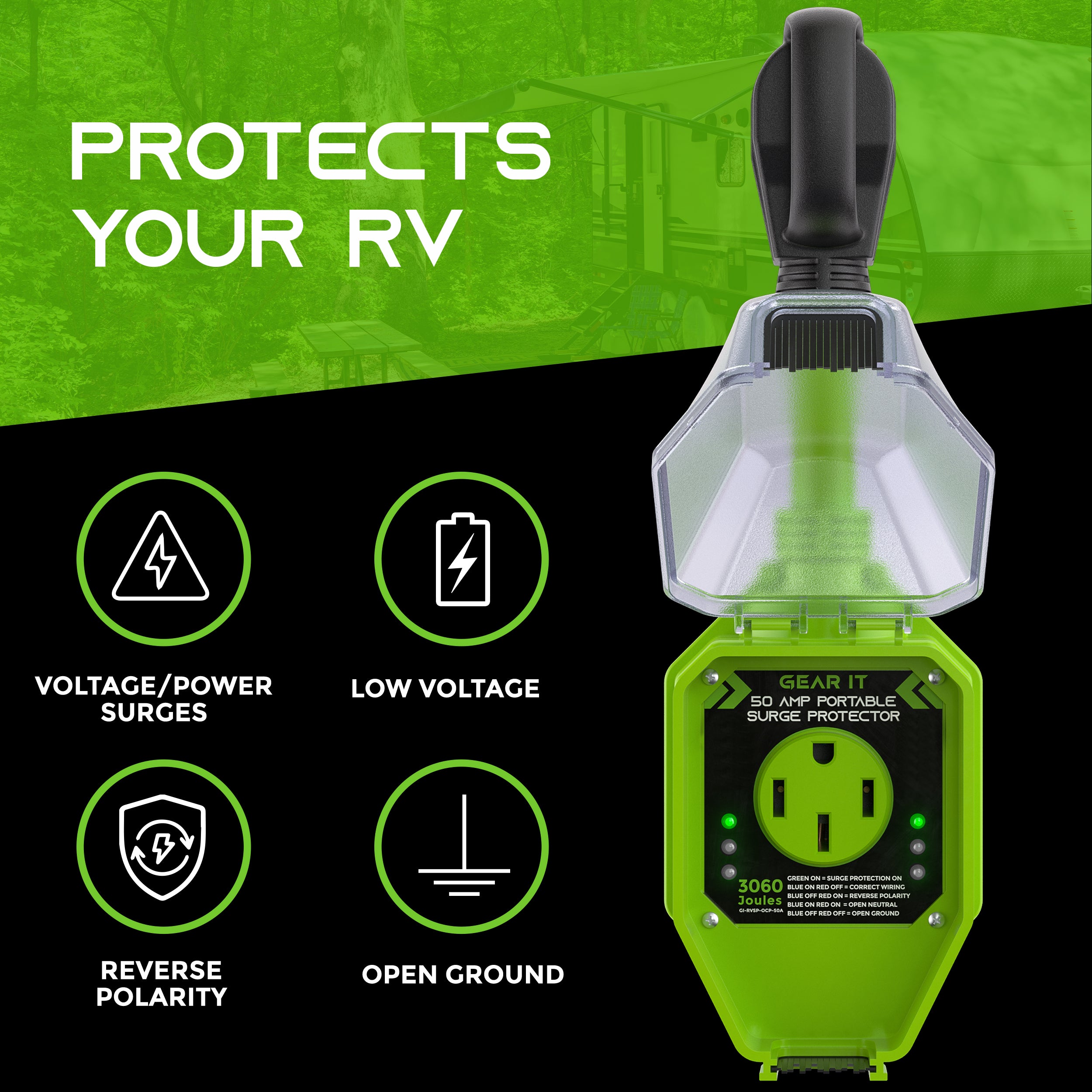 50-Amp RV Surge Protector Plug with 3060 Joules Surge Protection - Wea ...