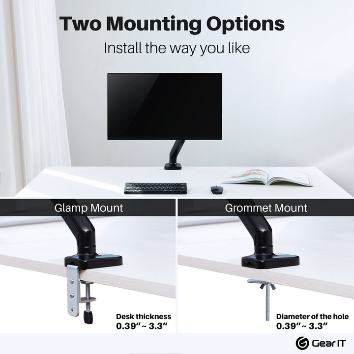 GearIT Single Monitor Mount Desk Stand Up to 32" Monitor - Fully Adjustable Tilt, Swivel, Rotate (Up to 19.8 lbs) - GearIT
