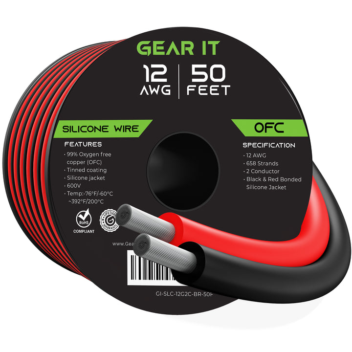 GearIT 12AWG 600V Tinned OFC Stranded Bonded Silicone Wire - GearIT