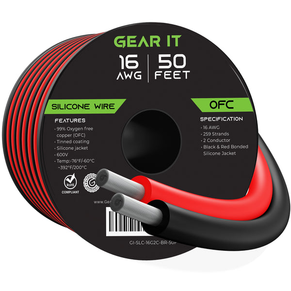 GearIT 16AWG 600V Tinned OFC Stranded Bonded Silicone Wire - GearIT
