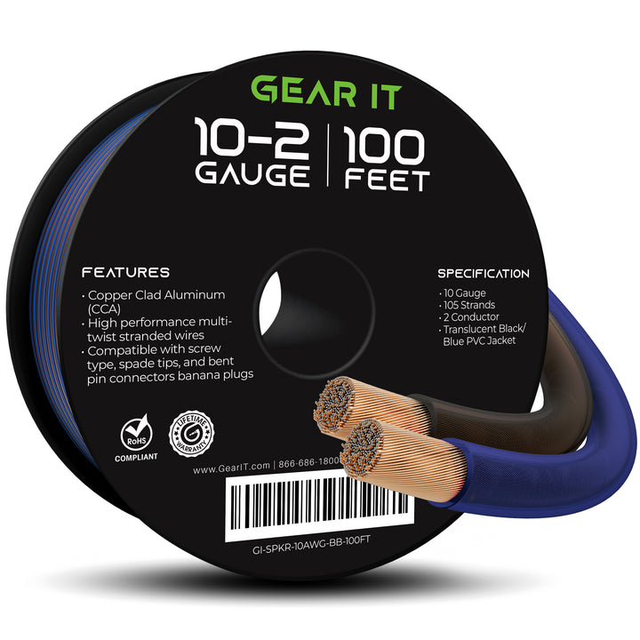 GearIT 10 Gauge Speaker Wire CCA - Copper Clad Aluminum, Translucent - GearIT