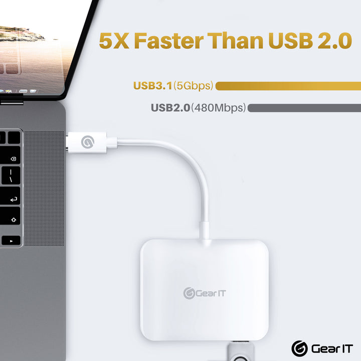 GearIT USBC to HDMI USB-A 3.5mm 100W PD Passthrough, 4K@120Hz DP Alt Mode Audio/Mic Port, Type C Thunderbolt 3/4 Compatible - GearIT