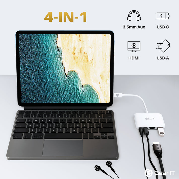 GearIT USBC to HDMI USB-A 3.5mm 100W PD Passthrough, 4K@120Hz DP Alt Mode Audio/Mic Port, Type C Thunderbolt 3/4 Compatible - GearIT