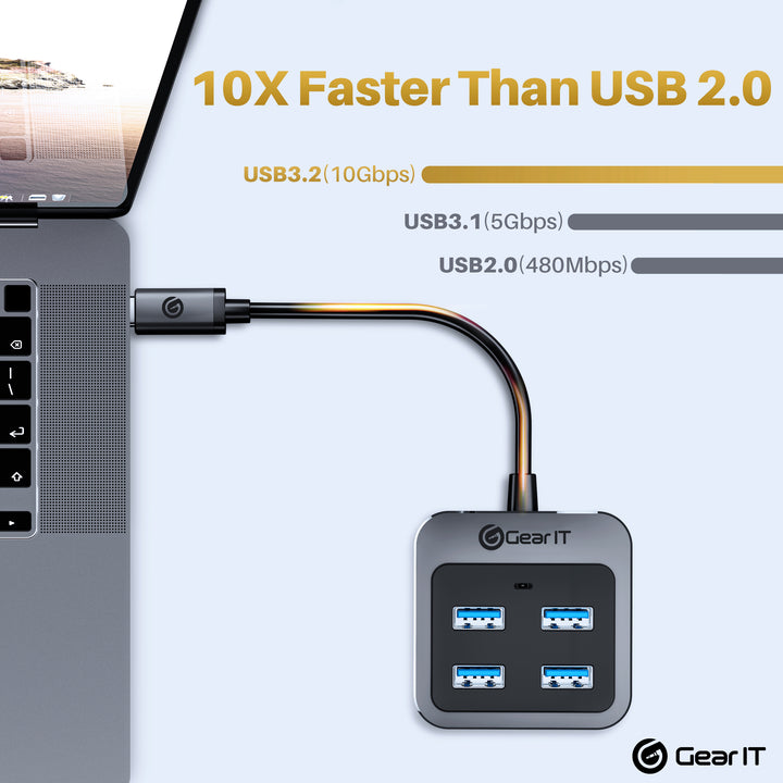 GearIT USB-C to USB-A Adaptor Type C HUB with BC1.2 Charging, x4 USB A 3.0, Type C Thunderbolt 3/4 compatible - GearIT