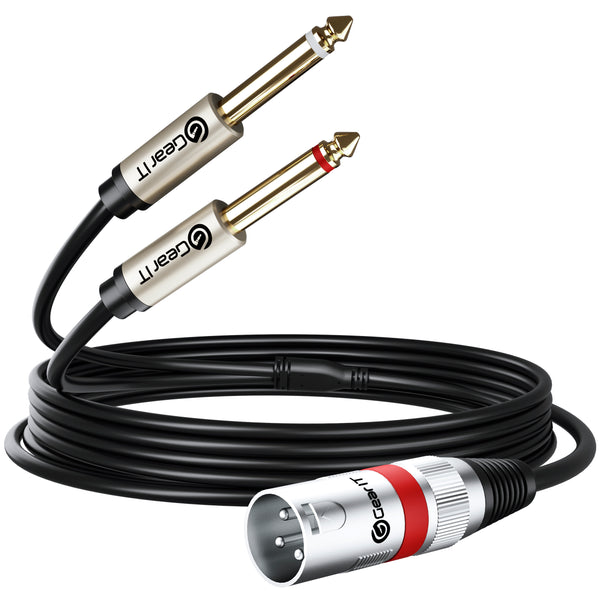 GearIT XLR Male to Dual 1/4 inch Cable Splitter Adapter Cord TS Mono Stereo - GearIT