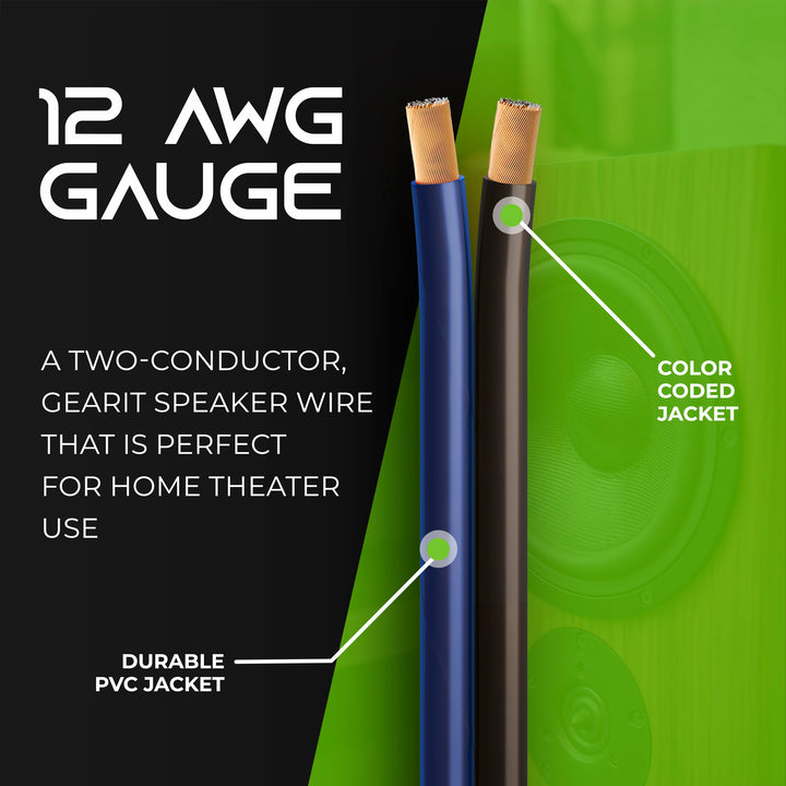 GearIT 12 Gauge Speaker Wire CCA - Copper Clad Aluminum - Home Theater, Car Speakers & More - GearIT