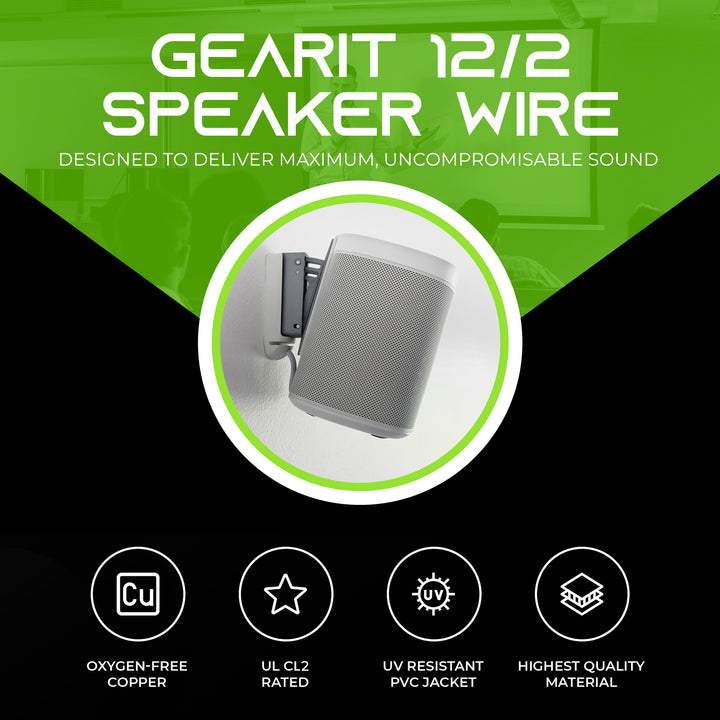 GearIT 12 AWG In Wall Speaker Wire - CL2 Rated - Oxygen Free Copper (OFC), White GearIT