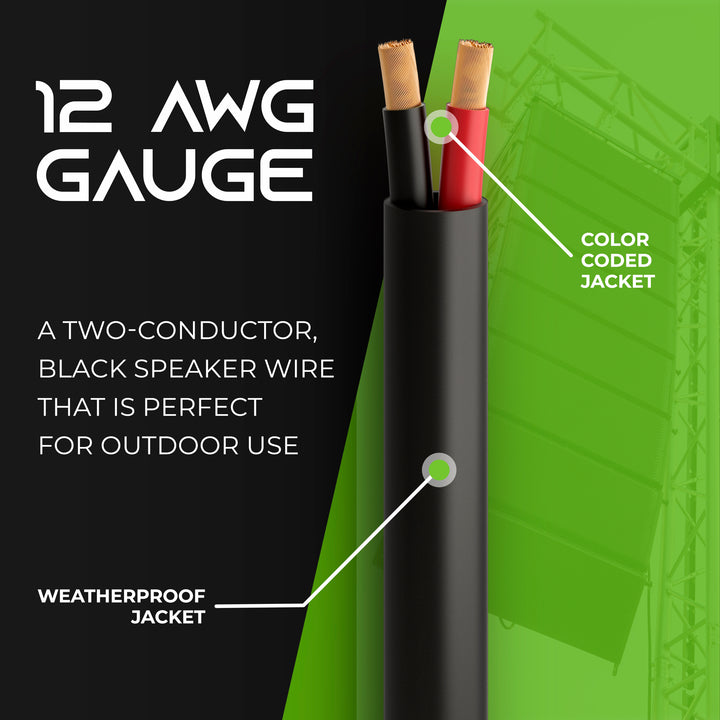 12 AWG OFC CL3 Outdoor Speaker Wire, Black GearIT