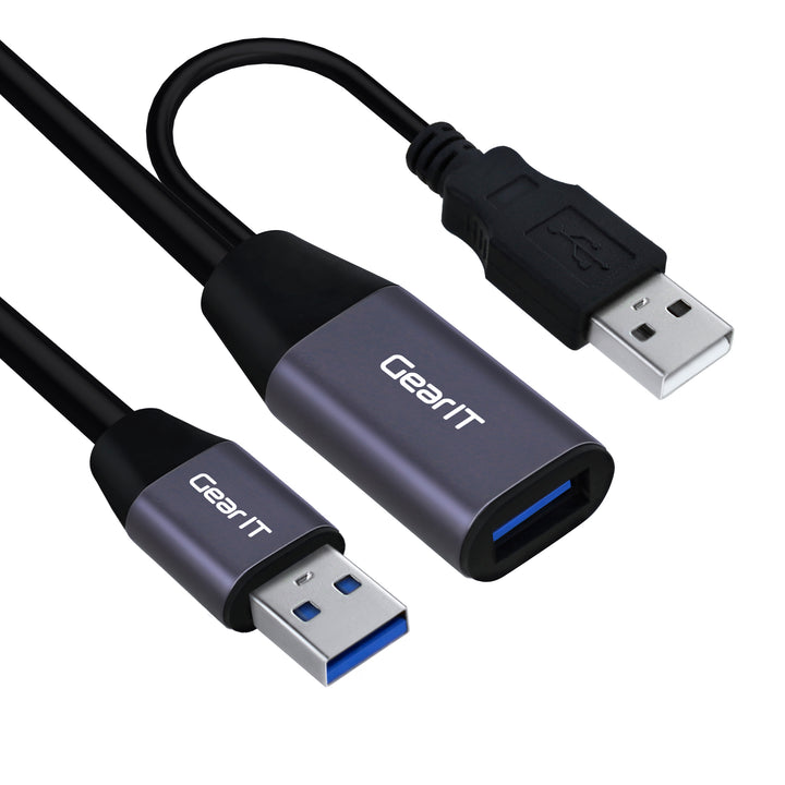 GearIT Active USB Extension Cable 50 Feet with Signal Booster Cable - USB 3.0, Black - GearIT