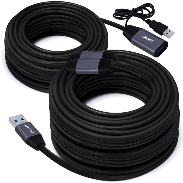 GearIT Active USB Extension Cable 50 Feet with Signal Booster Cable - USB 3.0, Black - GearIT