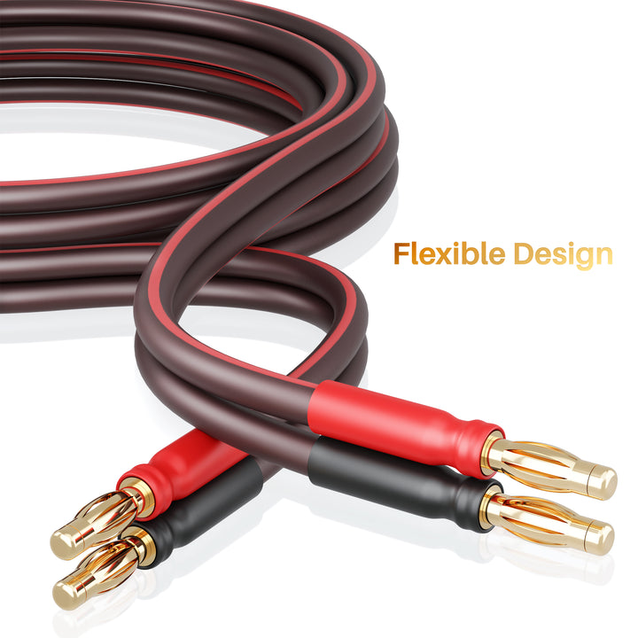 GearIT 2-Pack 14 AWG Speaker Cable with Banana Plugs Banana Wire for Bi-Wire Bi-Amp HiFi Surround Sound, Brown - GearIT