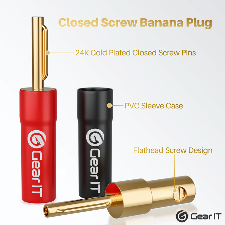 GearIT Speaker Banana Plugs - Pin Plug Closed Screw Type - PVC Insulated Gold Plated Connectors, 6 Pair 12 Pieces - GearIT