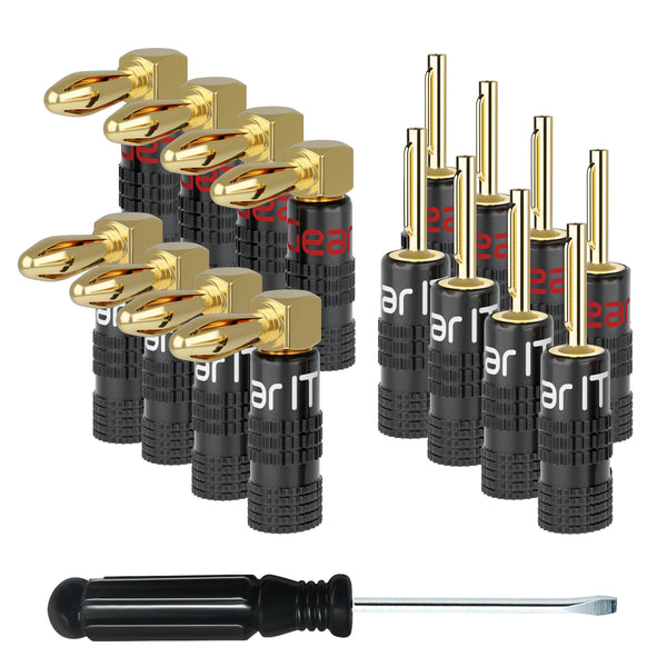 GearIT 4 Pairs Straight and 4 Pairs Right Angle Banana Plugs - Pin Plug Closed Screw Type, 8 Pairs 16 Pieces - GearIT