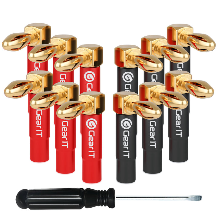 GearIT Speaker Banana Plugs - 90 Degree Pin Plug Type - PVC Insulated Gold Plated Connectors, 6 Pair 12 Pieces - GearIT