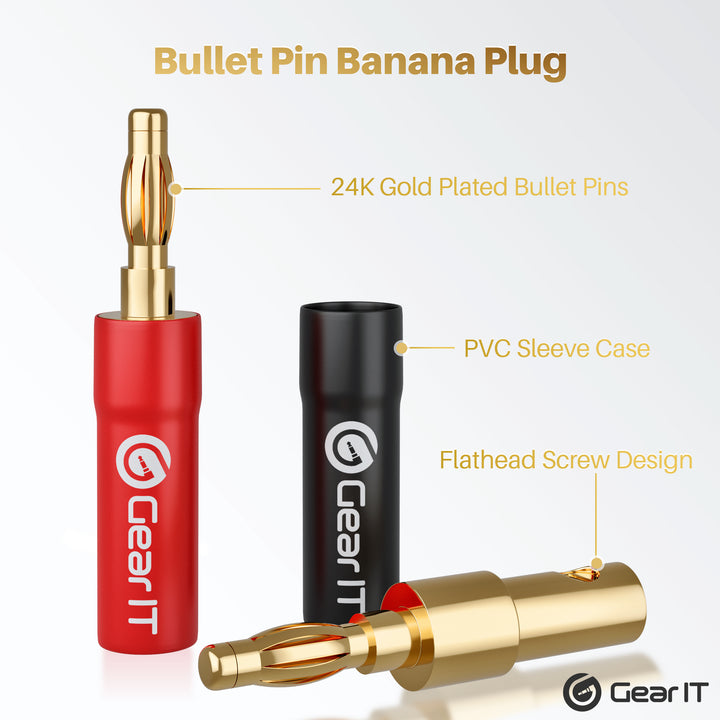 GearIT Speaker Banana Plugs - 4mm Pin Plug Screw Type - PVC Insulated Gold Plated Connectors, 6 Pair 12 Pieces - GearIT