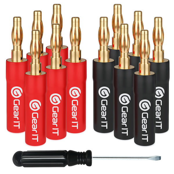 GearIT Speaker Banana Plugs - 4mm Pin Plug Screw Type - PVC Insulated Gold Plated Connectors, 6 Pair 12 Pieces - GearIT