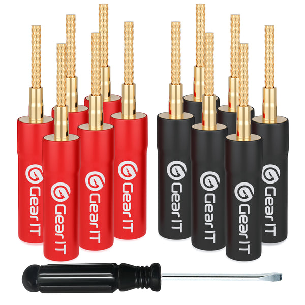 GearIT Speaker Banana Plugs - Flex Pin Plug Type - PVC Insulated Gold Plated Connectors, 6 Pair 12 Pieces GearIT