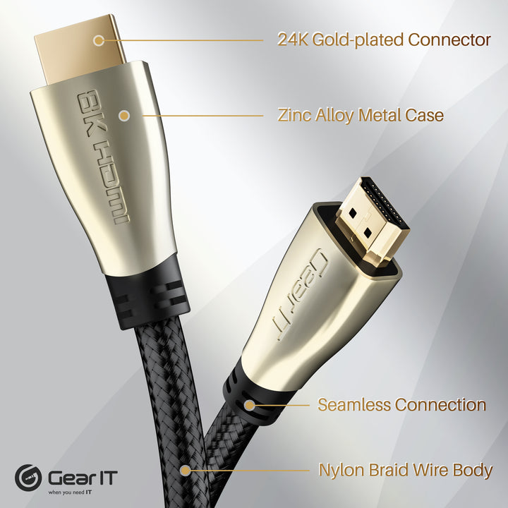 GearIT 8K Premium Braided HDMI 2.1 Cable - 60Hz 48Gpbs, 10 Feet - GearIT